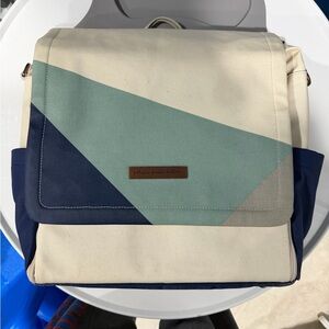 Petunia Pickle Bottom Canvas Diaper Bag in Cream, Navy & Mint